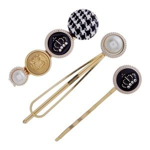 Trio set of hair pins houndstooth, crown and pearl